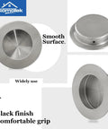 Four Pack Round Sliding Closet Door Handles With Two And A Half Inch Diameter Flush Pocket Recessed Pulls For Bypass Doors In Brushed Stainless Steel