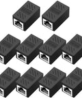 10-pack RJ45 Cat6 Ethernet Extender Coupler Female To Female High Speed Network Cable Joiner For Extending Length Copper Gold Plated Contacts For Strong Signal Fast Data Transmission Easy Plug And Play black plastic