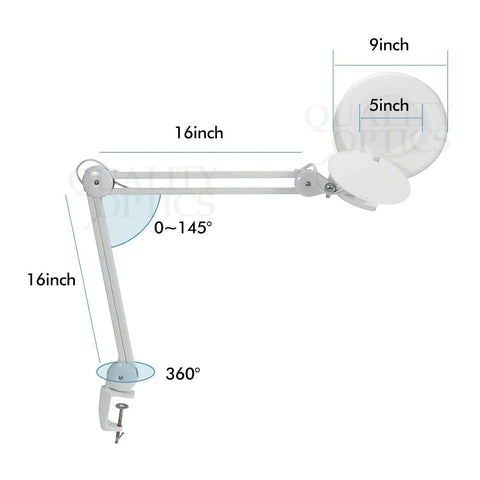 Illuminated Workstation Magnifier With Swing Arm Pro Grade 5 Inch Optical Grade Aspheric Glass Lens 90 LED Lighting Diagram