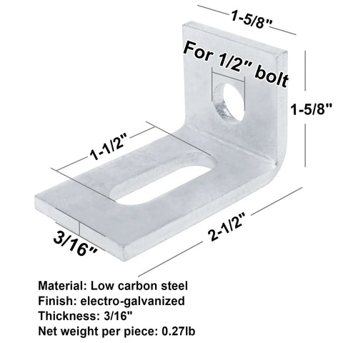Ten Pack Top Shelf Heavy Duty L Angle Brackets For One Inch Five Eighth Strut Channel With Electrogalvanized Blue Coat And Quick Half Inch Bolt Mounts Built Tough For No Sweat Job Site Rigging Or Commercial Install