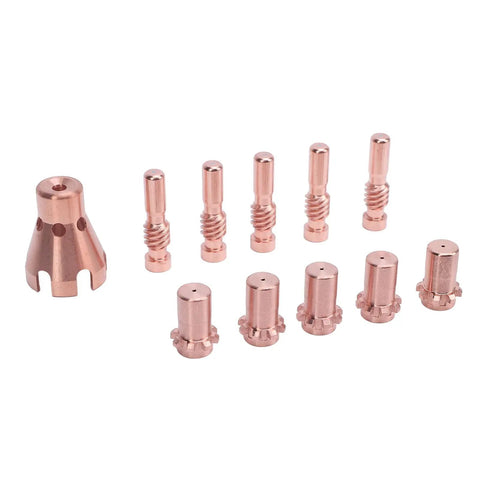Dope Welding Consumables Kit For 100L And Tweco Mini Guns Featuring brass nozzles, contact tips, and diffusers arranged neatly.