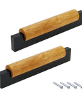 Black Wood Cabinet Handles With Aluminum Base For Cabinets And Dressers, set of 2, 4.72 inch length, including screws for mounting