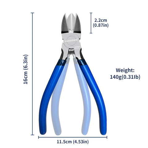 10 Pack 6 Inch Wire Cutters For Crafting And DIY Projects, blue handle, spring loaded, high carbon steel, size and weight shown
