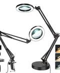 All In One Lighted Magnifier With Stand And Clamp For Close Work, 5X Magnification, Stepless Dimmable LED, shown with metal base and clamp