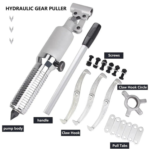 Heavy Duty Hydraulic Gear Puller Kit For Big 50cm Opening For Wheel Bearing Hub Rotor Removal With Versatile Two Jaw Three Jaw Separator For Car Axles Pulleys Brake Drums To Make Tough Work Like A Piece of Cake. hydraulic gear puller kit with pump, claw hooks, screws and pull tabs