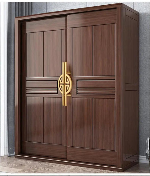 Wooden wardrobe with Top Notch Vintage Brass Cabinet Pulls Set Semi Circular Gold Dresser Handles highlighting solid brass finish