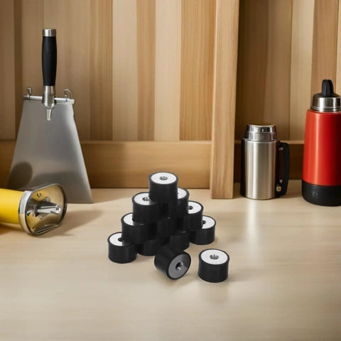 Heavy Duty Rubber Vibration Isolation Mounts Set With Double Ended Threads 12 Cylindrical Anti Vibration Pads For Air Compressors And Engines Quiet Operation Ground Protection And No Brainer Noise Reduction For Industrial Gear, black rubber mounts