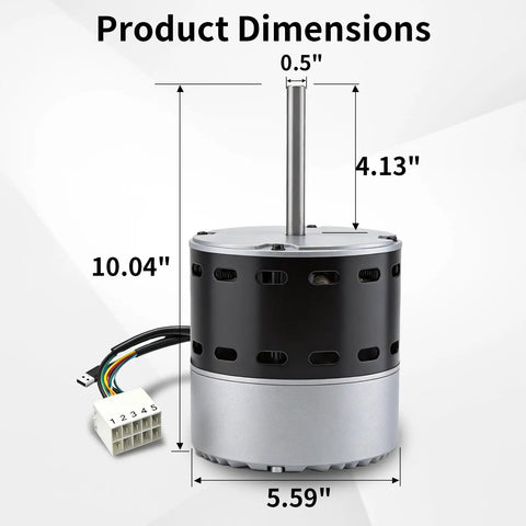 1/2 Hp Ecm X-13 Furnace Blower Motor 1075 Rpm Direct Oem Replacement For 6205E Hvac System showing dimensions 10.04x5.59x4.13 inches.