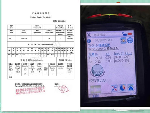 Chemical composition and quality certificate for Beefy Industrial Grade Electromagnetic Shielding Titanium Mesh, corrosion resistant.