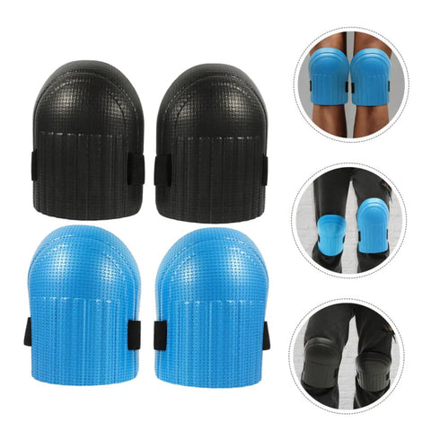 Heavy Duty Work Knee Pads For Men And Women With Tight Non Slip Grip Two Pairs In Sharp Blue And Black on surface.