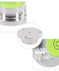 Close-up of Small Horizontal Bubble Level with metal flange and high-visibility bubble vial, compact dimensions for precision use.