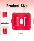 M18 18V Battery Holder Wall Mount 5 Pack Heavy Duty Storage Organizer With Lock dimensions shown in red plastic