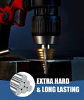Titanium Coated HSS Step Drill Bit Set With Ten Sizes From One Quarter Inch To One And Three Eighths Inch drilling metal sheet