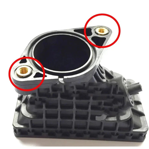 Top Tier Brass Knurled Hot Melt Threaded Inserts For 3D Print Boards From M2 To M6 on a plastic component with threaded holes.