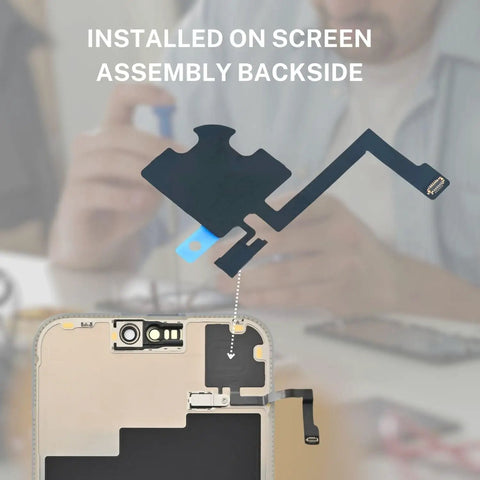 Proximity Sensor Earpiece Flex Cable Replacement For iPhone 15 Pro Max includes metal bracket and ambient light sensor installed