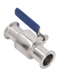 Quick Connect Clamp Ball Valve Featuring Slick Ferrule Design For Hassle Free Plumbing Setup And Rock Solid Fluid Control, stainless steel, blue lever.