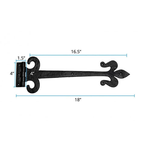 18 Inch Black Wrought Iron Fleur De Lis Strap Hinge Set Flush Mount Heavy Duty Gate And Door Hinges With Hardware Indoor Outdoor Use Pack Of 2