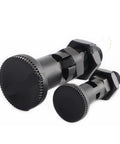 Built Tough Self Locking Return Indexing Pin Plunger With Sturdy Black Plastic Knob, showing two sizes for accurate jig alignment.