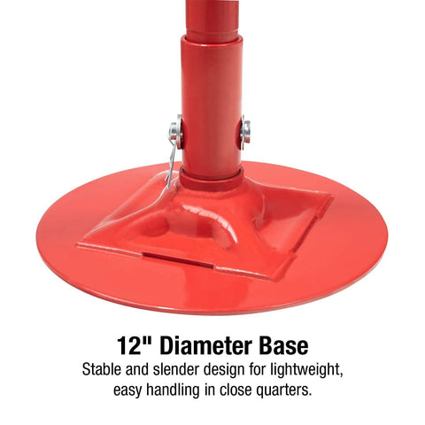 Sunex 6809A underhoist support stand base; red 12-inch diameter base with vertical post and locking pin.