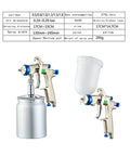 Pro Grade Manual Paint Sprayer Featuring Adjustable Tips And Roomy 400 CC Tank For Auto Body Work And Touch Ups Molded From Shock Resistant Abs Plastic To Conquer The Daily Grind While Pouring Out Breezy Smooth Coating Every Time view showing a silver tank and yellow spray gun with adjustable nozzle.