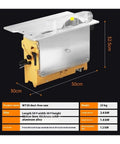 Built Tough Portable Woodworking Table Saw Featuring Dual High Power Motors Plus No Mess Dust Control On A Heavy Duty Aluminum Bench for precise cutting measurements.