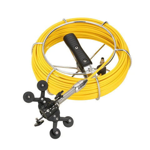 Badass HD Borescope Inspection Camera With 9 Inch Monitor And IP68 Waterproof Drain Sewer Pipe Endoscope Video Featuring Rock Solid Stainless Probe And Killer LED Array For Dead Simple Clog Hunting, yellow cable and handle