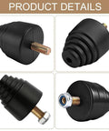 Close-up of Two Pack Suspension Bump Stops For Rear Leaf Springs, Heavy Duty Rubber Bumpers with threaded bolts, 4 angles