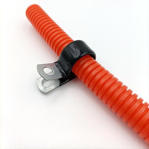 Half Inch Vinyl Dipped Cable Clamps Pack Of 20 Zinc Plated Steel With Rubber Coated Finish on orange wiring