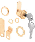 Beefy Diecast Drawer And Cabinet Lock With Brass Finish, 5/8 In. with keys and trim collar, fits on 5/16 in. panel thickness