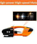 Heavy Duty Rechargeable Electric Strapping Machine Featuring Automatic Tensioner And Fast Hot Melt Sealing with high-speed motor details.