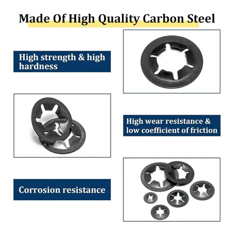 All In One 500 Pcs Internal Tooth Serrated Lock Washers Set M2.5 To M12 Anti Loosen Anti Vibration Fasteners Kit For Precision Machinery DIY Projects And Heavy Duty Assemblies Industrial Grade Gearhead Approved carbon steel washers