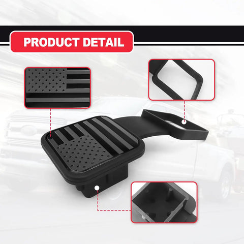 Beefed Up Heavy Duty 2 Inch Receiver Hitch Cap With Dust Proof Plug, rugged aluminum rubber build, square mouth protector, flag design