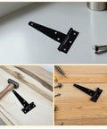 8 Piece Galvanized Zinc Alloy Heavy Duty T Strap Gate Hinges With Triangular Support displayed on desk with tools