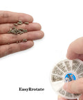 Top Shelf Metric Point Screws With Smooth Nickel Coating And Phillips Heads Build Heavy Duty Leather Belt Hardware Kits Including 120 Pieces In Twelve No Fuss Sizes Paired With A Pocket Driver For Quick Purse Repairs Anytime in a hand and container.