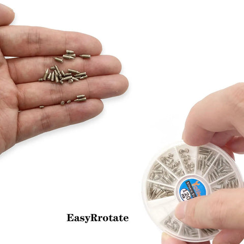 Top Shelf Metric Point Screws With Smooth Nickel Coating And Phillips Heads Build Heavy Duty Leather Belt Hardware Kits Including 120 Pieces In Twelve No Fuss Sizes Paired With A Pocket Driver For Quick Purse Repairs Anytime in a hand and container.