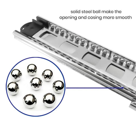 Close-up of Heavy Duty 22 Inch Drawer Slides Pack Of 4 Full Extension Rails with 46mm side mount ball bearings.