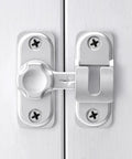 Close-up of Straight Up No Nonsense Premium Zinc Alloy Barn Door Lock featuring dual angle mounting for secure installation.