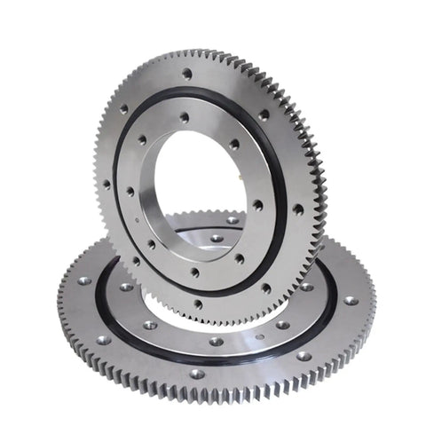 Rock Solid Heavy Duty Slewing Bearing With Outer Gear Ring, 100 X 214 X 30 Millimeters, Two Module Design, 105 Tooth Rotary Support For Hoisting Machinery, Smooth Operator Built For Heavy Daily Grinds, showing two circular gear rings.