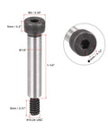 Heavy Duty Alloy Steel Hex Socket Shoulder Bolts Kit, One And A Quarter Inch Shoulder Length, One Quarter Inch Shoulder Diameter, Thread Size Ten Twenty Four, High Strength Wear Resistant Corrosion Resistant, Stripper Bolts For High Torque Tightening, 10 dimensions and close-up view.