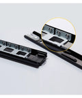 Close-up of Set Of 2 Dope Quiet Drawer Slides For 8 To 20 Inch Drawers, 45mm Track Width, Three-Section Rail System in black metal