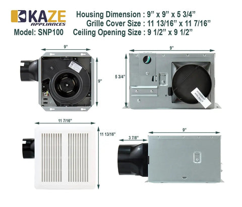 100 CFM Bathroom Vent Fan With Humidity Sensing And 0.8 Sone Low Key Quiet Operation Energy Star Certified dimensions