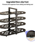 Adjustable 8 Tier Heavy Duty Pots and Pans Organizer for Kitchen Cabinet Storage Black Vertical Cookware Rack with non-slip feet.