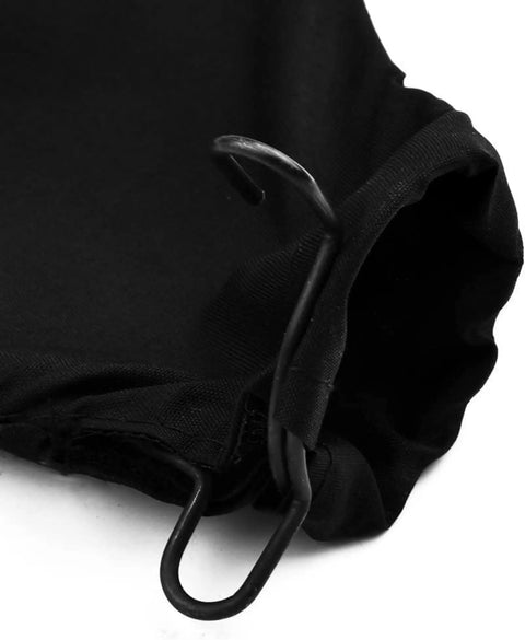 Close-up of black nylon dust bag from No Fuss Miter Saw Dust Bag Collection Kit with structural wire ring for easy attachment.
