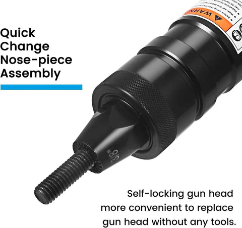 Quick change nose-piece of Pro Grade Heavy Duty Pneumatic Rivet Nut Gun Kit With Self Locking Head And Quick Change Mandrels