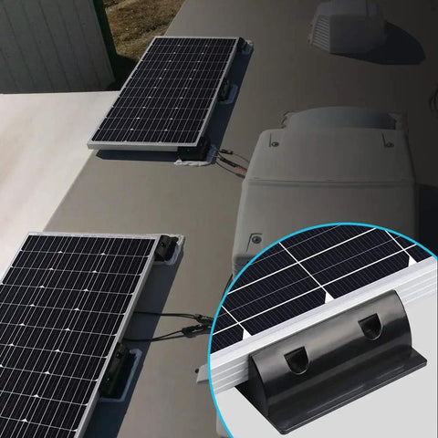No Drill Corner Bracket Roof Mount for Solar Panels on RVs and Boats shown on flat roof with UV Resistant ABS.
