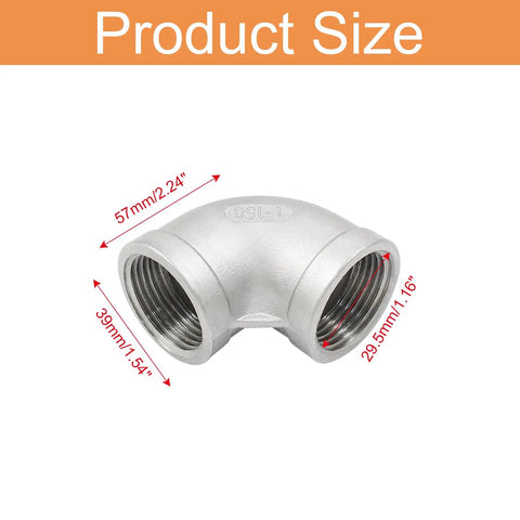 2 Pack 1 Inch NPT Female To Female 90 Degree Elbow Fittings In 304 Stainless Steel Includes Pipe Tape For Garden Marine Plumbing