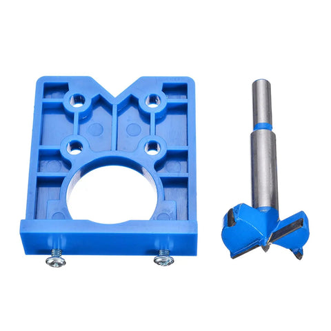 Pro Grade 35Mm ABS Hidden Hinge Hole Fixture For Cabinet Doors And Woodworking Drill Tool Kit With Precision Side And End Milling Jig To Boost Accuracy And Cut Down Error, blue ABS jig with 35mm drill bit