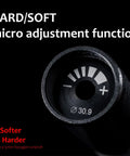 Close-up of hard and soft micro adjustment feature on 30.9mm Suspension Seatpost With 4 Link Parallelogram System And Hard Or Soft Micro Adjustment For Road Gravel MTB And E Bikes 27.2 To 33.9mm Fit Delivers Ultra Smooth Ride And All Day Comfort On Every Ride