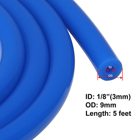 Blue Silicone Vacuum Hose 3mm ID 9mm OD Heavy Wall 5 Ft coiled for Cars and Labs, flexible and FDA compliant, no odor.