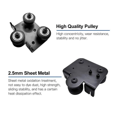 3D Printer Extruder Backplate Fixing Panel for Anet I3 Series X Axis, showing 2.5mm metal sheet and pulley in detailed view.